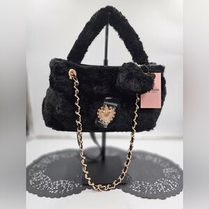Juicy Couture Black Faux Fur Bag with Gold Chain